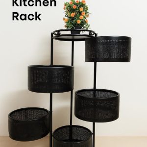 5-Layer Kitchen Round Shafe Trolley Rack: Rotating Metal Shelf Basket For Efficient Storage Solutions